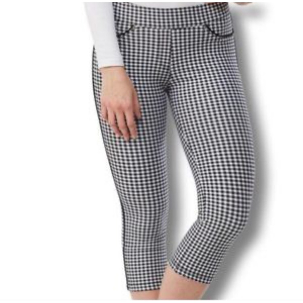 Luxe Slims Capri Cropped Gingham‎ Stretch Pants Trousers Medium M (10-12)